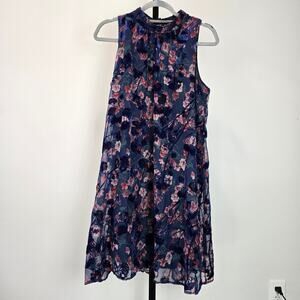 NWOT Tommy Hilfiger Crushed Velvet Mini Floral Swing Dress Blue 10 Fairy Grunge